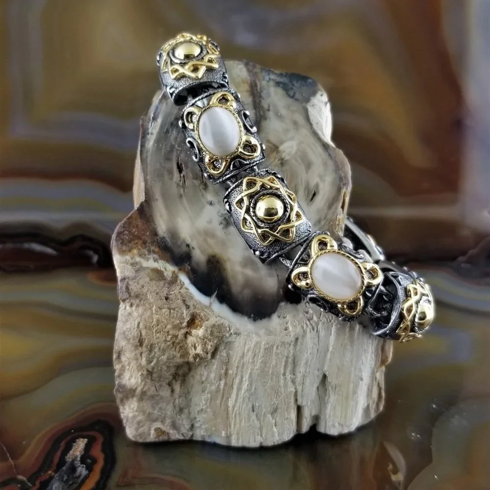Premier Designs Silver & Gold Cats Eye Chunky Link Statement Bracelet